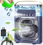 Magicwand 4-in-1 USB-C Powered Personal Portable Mist Air Fan Cum Humidifier Cum Led Lights With Water Spray, 7 Color Led’s,3 Speeds & Shut Down Timer【Black】