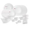 Cello Opalware Dazzle Series Lush Fiesta Dinner Set, 35Pcs | Opal Glass Dinner Set for 6 | Light-Weight, Daily Use Crockery Set for Dining | White Plate and Bowl Set