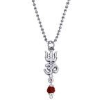 Sullery Om Shiva Trishul Locket SilverBrown BrassWood Crystal Religious Spiritual Jewellery Pendant Necklace Chain for Men and Women