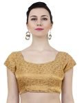 ND & R Women’s Readymade, Banarasi Brocade (Chanderi) Short Sleeve Ladies Blouse, Choli for Saree, Ready to Wear Color Golden Size-34