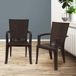 Nilkamal Chr2225 Plastic Mid Back With Arm Chair | Chairs For Home| Dining Room| Bedroom| Kitchen| Living Room|Office – Outdoor – Garden|Dust Free |100% Polypropylene Stackable Chairs|Brown|Set Of 2