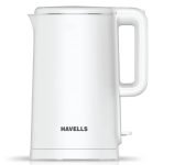 Havells Caro 1.5 litre Double Wall, 304 Stainless Steel Inner Body, Cool touch outer body, Wider mouth, 2 Year warranty (White, 1250 Watt)