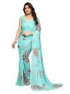 Satrani Women’s Geoegette Floral Print Saree with Unstitched Blouse Piece (3112S2155NA_Sky Blue1)