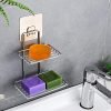 ORJILO Wall Mounted Double Layer soap Dish Holder Stainless Steel Wall Hanging Soap Storage Rack for Kitchen Bathroom-with Self Adhesive Magic Sticker(Silver)