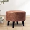 SATTVA Round Wooden Stools for Living Room Foam Cushioned pouffe Footrest | Ottoman_ Velvet Textured Dark (Fixed Legs)_(41 x 41 x 30 cm)