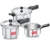 Prestige 2L+3L+5 Litres Svachh outer lid Aluminium combo Pressure Cooker|5 years warranty|Deep lid controls spillage|Induction based|Straight wall|Pressure Indicator | Gasket-release system|Silver