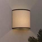 Homesake® Wall Mounted Sconce Shade Lamp, Door Light E27, Beige Fabric, with Dark Brown Stripes, Taper Square, Modern Wall Light