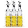 Amazon Brand – Solimo Oil Dispenser with Spout; Leak-proof, Dust-proof, Messy-pour-free, Silica Glass, Dotted Design, Set of 3, 500 ml (Transparent)