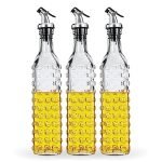 Amazon Brand – Solimo Oil Dispenser with Spout; Leak-proof, Dust-proof, Messy-pour-free, Silica Glass, Dotted Design, Set of 3, 500 ml (Transparent)