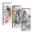 SAF set of 3 Lord Radha krishna UV textured self adeshive wall painting for home decoration SANF-SJ194