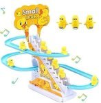 BELOXY Duck Slide Toy Set, Funny Automatic Stair-Climbing Ducklings Cartoon Race Track Set Little Lovely Duck Slide Toy Escalator Toy with Lights and Music (Duck Slide 01), Multi