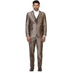 Raymond Dark Brown V-Neck and Notched Lapel Contemporary Fit Rayon Blend Solid Suits for Men