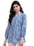 rytras Women’s Floral Printed Cotton Top(Blue,Medium)