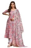 KLOSIA Women Floral Printed Kurta and Pant Set with Dupatta (Small) Pink