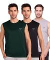 TQH Solid Men Round Neck Sleeveless Black, Grey, Green T-Shirt