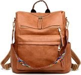Comfabie Women’s Fashion Backpack Purses Multipurpose Design Handbags and Shoulder Bag PU Leather Travel bag Vegan Leather Girl’s Travel Casual Collage Backpack With Shoulder printed Strap (Brown)