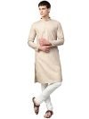 Manthan SelfDesign Knee Long Full Sleeves Casual Wear Kurta for Men – (Fawn, Large)