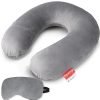 Trajectory Travel Neck Pillow Rest Cushion with Eye Mask Combo for Travel in Flight car Train Airplane with 2 Years Warranty for Sleeping for Men and Women (Grey, Polyester)