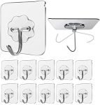 Jialto Adhesive Hooks Kitchen Wall Hooks-Heavy Duty 13.2lb(Max) Nail Free Sticky Hangers with Stainless Hooks Reusable Utility Towel Bath Ceiling Hooks-10 pcs, Plastic