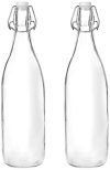 Amazon Brand – Solimo Silica Glass Bottle with Flip Cap, 1 Litre, Set of 2 (Transparent)