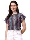 Wedani Women’s Casual Short Sleeves Round Neck Foral Top (Medium, Blue)