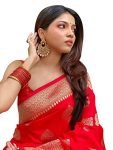 C J Enterprise Women’s Banarasi Saree Pure Kanjivaram Silk Saree Soft Design Wear Pattu Sarees Latest Cotton Party Sari collections With Blouse Piece for Wedding sadi new ladies 2023 (Pari12 Red)
