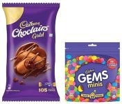 Cadbury Choclairs Gold (605g /577.5g grammage may vary) & Cadbury Gems Chocolate Home Treats Pack, 142.2 g