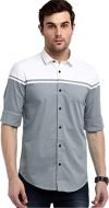 IndoPrimo Men’s Regular Fit Cotton Casual Shirt (Grey, Large)