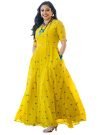 Arayna Women’s Ankle Length anarkali Dress (AR 08 M_Yellow_M)