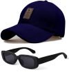 SELLORIA Brand A Soft Cotton Adjustable Unisex Cap and Sunglass Quick Drying Sun Heatt Protection for Men and Women (Freesize) Baseball Caps (Pack of 2) (Navy Blue)