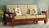 Home furniture Wooden 3 Seater Sofa Set for Living Room and Office (Cream Colour Cushion,Teak Finish)