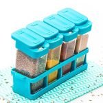 E-COSMOS Kitchen 4 Pcs Sets Airtight Rasoi Box Spice Storage Jar Masala Box Spice Container Idle For, Easy Flow Spice Storage Container with Tray