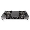 BLOWHOT Jasper Heavy Tornado Brass 4 Burner Manual Gas Stove | Toughened Glass Cooktop – Stainless Steel Frame – 2 Year Warranty on Burner, Gas Valve and Glass (Black)