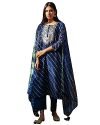 GoSriKi Women’s Cotton Blend Straight Printed Kurta with Pant & Dupatta (Doremi Navy-GS_M_Navy Blue_Medium)