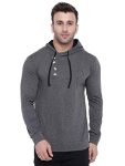 GRITSTONES Men’s Regular Fit Hooded T-Shirt (GSHDTSHT2038ANTRMELBLK-L_Dark Grey & Black_Large)