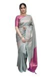 SGF11 Women’s Kanjivaram Soft Silk Saree With Blouse Piece (Grey Purple)