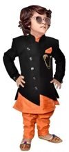 Boy’s Silk Blend Kurta, Waistcoat And Pyjama Set (RAJ006_Orange_2 Years-3 Years)