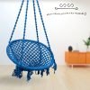 Curio Centre Make In India Round Cotton Rope Hanging Swing For Adults & Kids With Accessories & Chain/Swing Chair For Indoor,Outdoor,Home,Patio,Yard,Balcony,Garden(145X57X43 Cm,100 Kgs Capacity,Blue)