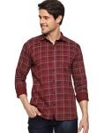 IndoPrimo Men’s Regular Fit Cotton Casual Checks Shirt (Small, Grey) (Large, Red)