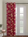 Cortina 1 Piece Floral Design Panel Eyelet Polyester Door Curtain – 7-Feet, Maroon