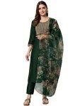 VredeVogel Women’s Embroidered Cotton Silk Blend Kurta Pant and Dupatta Set (Green_Medium)