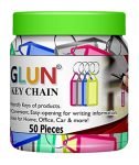 GLUN® Pack of 50 Multicolor Keyring & Keychain with Name Tag Labels Plastic Multicolor Assorted Keychain with Two Side Id Label and Split Ring for Office, Home Key