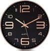 Wall Clock – Star Work 12 Inches Silent Mute Wall Clocks Battery Operated Non-Ticking Quiet Decorative Wall Clocks for Living Room, Bathroom, Kitchen – Thicken Plastics Frame Glass Cover (Black And Rosegold)