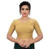 Sidhidata Round Neck Dobby Cotton Lycra Stretchable Elbow Sleeve Readymade Saree Blouse for Women Stylish (Free Size) (A Beige, Free Size-38-42)