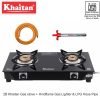 Khaitan Gas Stove Combo – 2B Nano + 1 Ligher + 1 Hose Pipe Glass Manual Gas Stove(2 Burners)