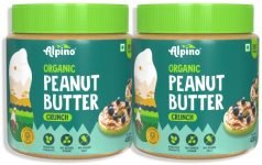 Alpino Organic Natural Peanut Butter Crunch 800G – 100% Roasted Organic Peanuts – 30G Protein, No Added Sugar & Salt, Non-Gmo, Gluten Free, Vegan – Plant Based, Unsweetened Peanut Butter Crunchy – 400G, Pack Of 2