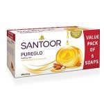 Santoor Pureglo Glycerine Bath Soap With Almond Oil For Moisturized, Nourished And Shining Skin, Combo Offer 125G Pack Of 6