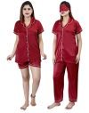 Seema IMPEX Women’s Satin 4 PCS Nightsuit/Nightwear Set (Maroon)