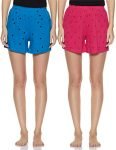 Longies Women’s Shorts (Pack of 2) (LGWSPO2004_Turquoise Blue/Rani Pink_Medium)