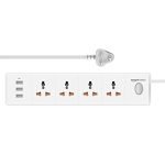 Amazon Basics Long Extension Board with 4 AC Socket + 3 USB Charging Ports, 2 Meter Cable Length, Power Multiple Devices Simultaneously